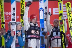 NordicFocus 29.02.2020, Lahti, Finland (FIN):Constantin Schmid (GER), Pius Paschke (GER), Stephan Leyhe (GER), Karl Geiger (GER), (l-r) - FIS world cup ski jumping, team HS130, Lahti (FIN). www.nordicfocus.com. © THIBAUT/NordicFocus. Every downloaded picture is fee