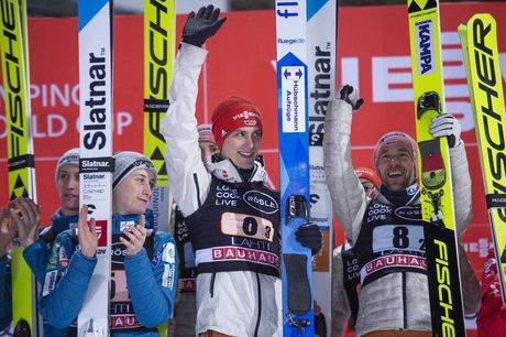 NordicFocus 29.02.2020, Lahti, Finland (FIN):Constantin Schmid (GER), Pius Paschke (GER), Stephan Leyhe (GER), Karl Geiger (GER), (l-r) - FIS world cup ski jumping, team HS130, Lahti (FIN). www.nordicfocus.com. © THIBAUT/NordicFocus. Every downloaded picture is fee