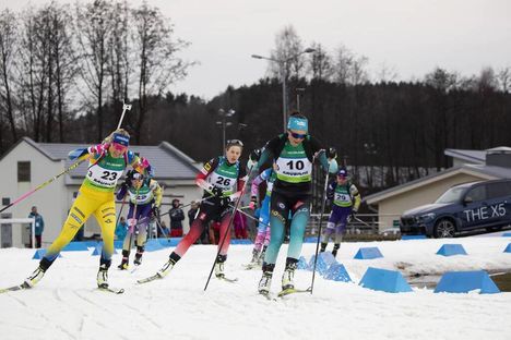 NordicFocus 26.02.2020, Minsk-Raubichi, Belarus (BLR):Ingela Andersson (SWE), Camille Bened (FRA), (l-r) - IBU Open European Championships Biathlon, SuperSprint women, Minsk-Raubichi (BLR). www.nordicfocus.com. © Manzoni/NordicFocus. Every downloaded picture is fee
