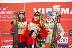 NordicFocus 07.03.2020, Oslo, Norway (NOR):Joergen Graabak (NOR), Jarl Magnus Riiber (NOR), Vinzenz Geiger (GER), (l-r) - FIS world cup nordic combined, individual gundersen HS134/10km, Oslo (NOR). www.nordicfocus.com. © THIBAUT/NordicFocus. Every downloaded pictur