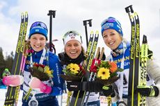 NordicFocus 08.03.2020, Nove Mesto, Czech Republic (CZE):Hanna Oeberg (SWE), Tiril Eckhoff (NOR), Franziska Preuss (GER), (l-r) - IBU world cup biathlon, mass women, Nove Mesto (CZE). www.nordicfocus.com. © Manzoni/NordicFocus. Every downloaded picture is fee-liabl