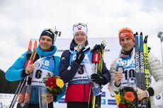 NordicFocus 08.03.2020, Nove Mesto, Czech Republic (CZE):Emilien Jacquelin (FRA), Johannes Thingnes Boe (NOR), Arnd Peiffer (GER), (l-r) - IBU world cup biathlon, mass men, Nove Mesto (CZE). www.nordicfocus.com. © Manzoni/NordicFocus. Every downloaded picture is fe