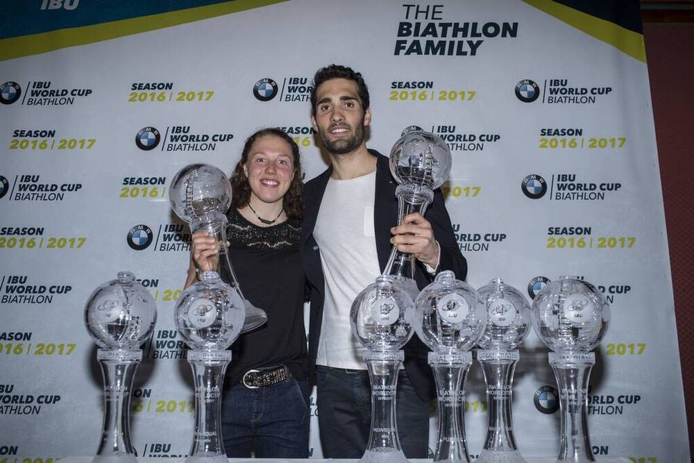 19.03.2017, Oslo, Norway (NOR):Laura Dahlmeier (GER), Martin Fourcade (FRA), (l-r) -  IBU world cup biathlon, cups, Oslo (NOR). www.nordicfocus.com. © Manzoni/NordicFocus. Every downloaded picture is fee-liable.
