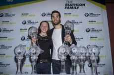 NordicFocus 19.03.2017, Oslo, Norway (NOR):Laura Dahlmeier (GER), Martin Fourcade (FRA), (l-r) - IBU world cup biathlon, cups, Oslo (NOR). www.nordicfocus.com. © Manzoni/NordicFocus. Every downloaded picture is fee-liable.