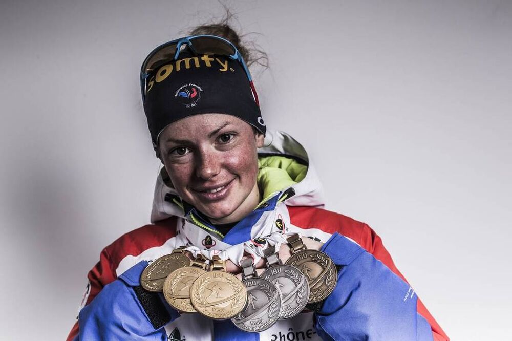 13.03.2016, Oslo, Norway (NOR):Marie Dorin Habert (FRA), Marie Dorin Habert (FRA) - IBU world championships biathlon, medals, Oslo (NOR). www.nordicfocus.com. © NordicFocus. Every downloaded picture is fee-liable.