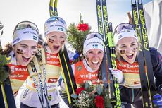 NordicFocus 28.02.2019, Seefeld, Austria (AUT):Ebba Andersson (SWE), Frida Karlsson (SWE), Charlotte Kalla (SWE), Stina Nilsson (SWE), (l-r) - FIS nordic world ski championships, cross-country, 4x5km women, Seefeld (AUT). www.nordicfocus.com. © Modica/NordicFocus.