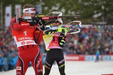 NordicFocus 04.01.2014, Oberhof, Germany (GER): Emil Hegle Svendsen (NOR), Martin Fourcade (FRA)- IBU world cup biathlon, pursuit men, Oberhof (GER). www.nordicfocus.com. © Manzoni/NordicFocus. Every downloaded picture is fee-liable.
