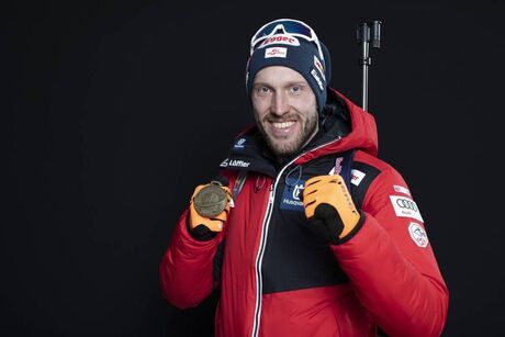 NordicFocus 19.02.2020, Antholz, Italy (ITA):Dominik Landertinger (AUT) - IBU World Championships Biathlon, medals, Antholz (ITA). www.nordicfocus.com. © Manzoni/NordicFocus. Every downloaded picture is fee-liable.