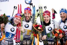 NordicFocus 22.02.2020, Antholz, Italy (ITA):Benedikt Doll (GER), Arnd Peiffer (GER), Philipp Horn (GER), Erik Lesser (GER), (l-r) - IBU World Championships Biathlon, relay men, Antholz (ITA). www.nordicfocus.com. © Modica/NordicFocus. Every downloaded picture is f