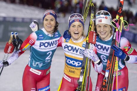 NordicFocus 18.02.2020, Are, Sweden (SWE):Heidi Weng (NOR), Therese Johaug (NOR), Astrid Uhrenholdt Jacobsen (NOR), (l-r) - FIS world cup cross-country, individual sprint, Are (SWE). www.nordicfocus.com. © Thibaut/NordicFocus. Every downloaded picture is fee-liabl