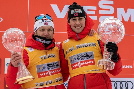 NordicFocus 07.03.2020, Oslo, Norway (NOR):Ivar Stuan (NOR), Jarl Magnus Riiber (NOR) (l-r) - FIS world cup nordic combined, individual gundersen HS134/10km, Oslo (NOR). www.nordicfocus.com. © Volk/NordicFocus. Every downloaded picture is fee-liable.