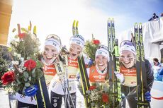 NordicFocus 28.02.2019, Seefeld, Austria (AUT):Ebba Andersson (SWE), Frida Karlsson (SWE), Charlotte Kalla (SWE), Stina Nilsson (SWE), (l-r) - FIS nordic world ski championships, cross-country, 4x5km women, Seefeld (AUT). www.nordicfocus.com. © Modica/NordicFocus.