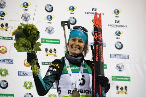 NordicFocus 26.02.2020, Minsk-Raubichi, Belarus (BLR):Chloe Chevalier (FRA) - IBU Open European championships biathlon, medals, Minsk-Raubichi (BLR). www.nordicfocus.com. © Manzoni/NordicFocus. Every downloaded picture is fee-liable.