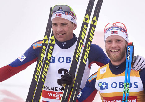 NordicFocus 06.02.2016, Oslo, Norway (NOR):Niklas Dyrhaug (NOR), Martin Johnsrud Sundby (NOR), Maxim Vylegzhanin (RUS), (l-r) - FIS world cup cross-country, mass men, Oslo (NOR). www.nordicfocus.com. © Felgenhauer/NordicFocus. Every downloaded picture is fee-liabl
