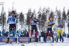 NordicFocus 14.03.2020, Kontiolahti, Finland (FIN):Quentin Fillon Maillet (FRA), Johannes Thingnes Boe (NOR), Arnd Peiffer (GER), (l-r) - IBU world cup biathlon, pursuit men, Kontiolahti (FIN). www.nordicfocus.com. © Manzoni/NordicFocus. Every downloaded picture i