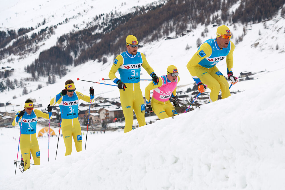30.11.2018, Livigno, Italy (ITA):Tore Bjorseth Berdal (NOR), Stian Hoelgaard (NOR), John Kristian Dahl (NOR), Torleif Syrstad (NOR), Chris Andre Jespersen (NOR), (l-r)  - Visma Ski Classics La Sgambeda, Pro Team Prologue, Livigno (ITA). www.nordicfocus.c