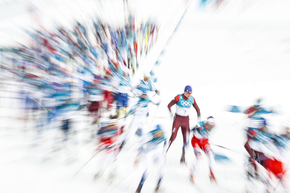 24.02.2018, Pyeongchang, Korea (KOR): Start of the race  - XXIII. Olympic Winter Games Pyeongchang 2018, cross-country, mass men,  Pyeongchang (KOR). www.nordicfocus.com. © Modica/NordicFocus. Every downloaded picture is fee-liable.