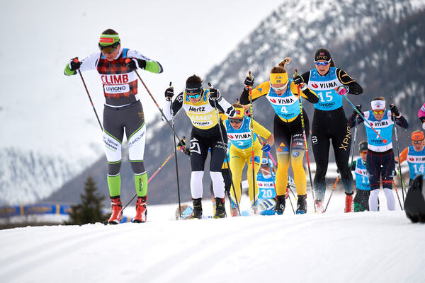 02.12.2018, Livigno, Italy (ITA):Justyna Kowalczyk (POL), Britta Johansson Norgren (SWE), Astrid Oyre Slind (NOR), Lina Korsgren (SWE), Ingeborg Dahl (NOR), (l-r)  - Visma Ski Classics La Sgambeda, Individual Prologue, Livigno (ITA). www.nordicfocus.com.