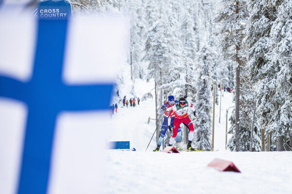 01.12.2019, Ruka, Finland (FIN):Emil Iversen (NOR), Iivo Niskanen (FIN), (l-r)  - FIS world cup cross-country, pursuit men, Ruka (FIN). www.nordicfocus.com. © Modica/NordicFocus. Every downloaded picture is fee-liable.