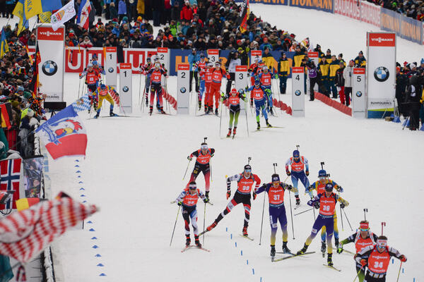 19.01.2020, Ruhpolding, Germany (GER):Florent Claude (BEL), Klemen Bauer (SLO), Sergii Semenov (UKR), Anton Dudchenko (UKR), Michal Krcmar (CZE), Dominik Landertinger (AUT), Lars Helge Birkeland (NOR), Serafin Wiestner (SUI) -  IBU world cup biathlon, pu