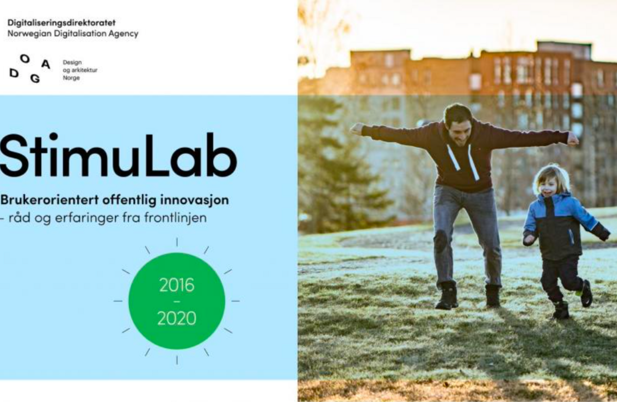 StimuLab er Norges første innovasjonslab for å løse floker i offentlig sektor. Erfaringer etter fire år viser at god brukerorientering og designtilnærming bidrar til å løse komplekse, ofte fastlåste utfordringer i offentlig sektor. Illustrasjon: Fra rapportens forside.