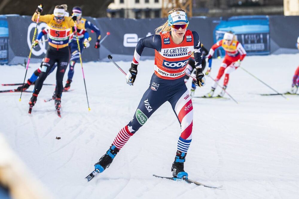 20.12.2020, Dresden, Germany (GER):Jessie Diggins (USA) - FIS world cup cross-country, team sprint, Dresden (GER). www.nordicfocus.com. © Modica/NordicFocus. Every downloaded picture is fee-liable.