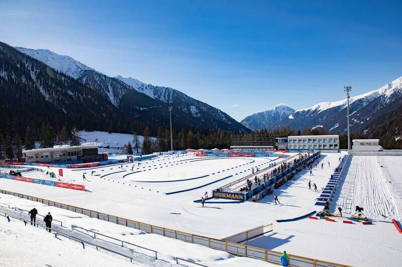 20.01.2021, Antholz, Italy (ITA):Event Feature: Overview over the venue of Antholz with the shooting range and the stadium infield -  IBU World Cup Biathlon, training, Antholz (ITA). www.nordicfocus.com. © Manzoni/NordicFocus. Every downloaded picture i