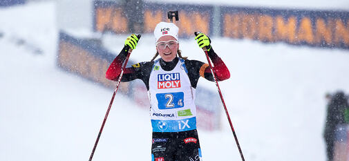 10.02.2021, Pokljuka, Slovenia (SLO):Marte Olsbu Roeiseland (NOR) - IBU World Championships Biathlon, relay mixed, Pokljuka (SLO). www.biathlonworld.com © Manzoni/IBU. Handout picture by the International Biathlon Union. For editorial use only. Resale o