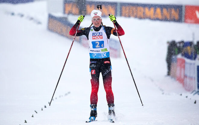 10.02.2021, Pokljuka, Slovenia (SLO):Marte Olsbu Roeiseland (NOR) - IBU World Championships Biathlon, relay mixed, Pokljuka (SLO). www.biathlonworld.com © Manzoni/IBU. Handout picture by the International Biathlon Union. For editorial use only. Resale o