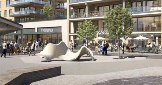 Harestua torg - illustrasjonsbilde fra Sagparken utvikling Harestua torg illustrasjonsbilde