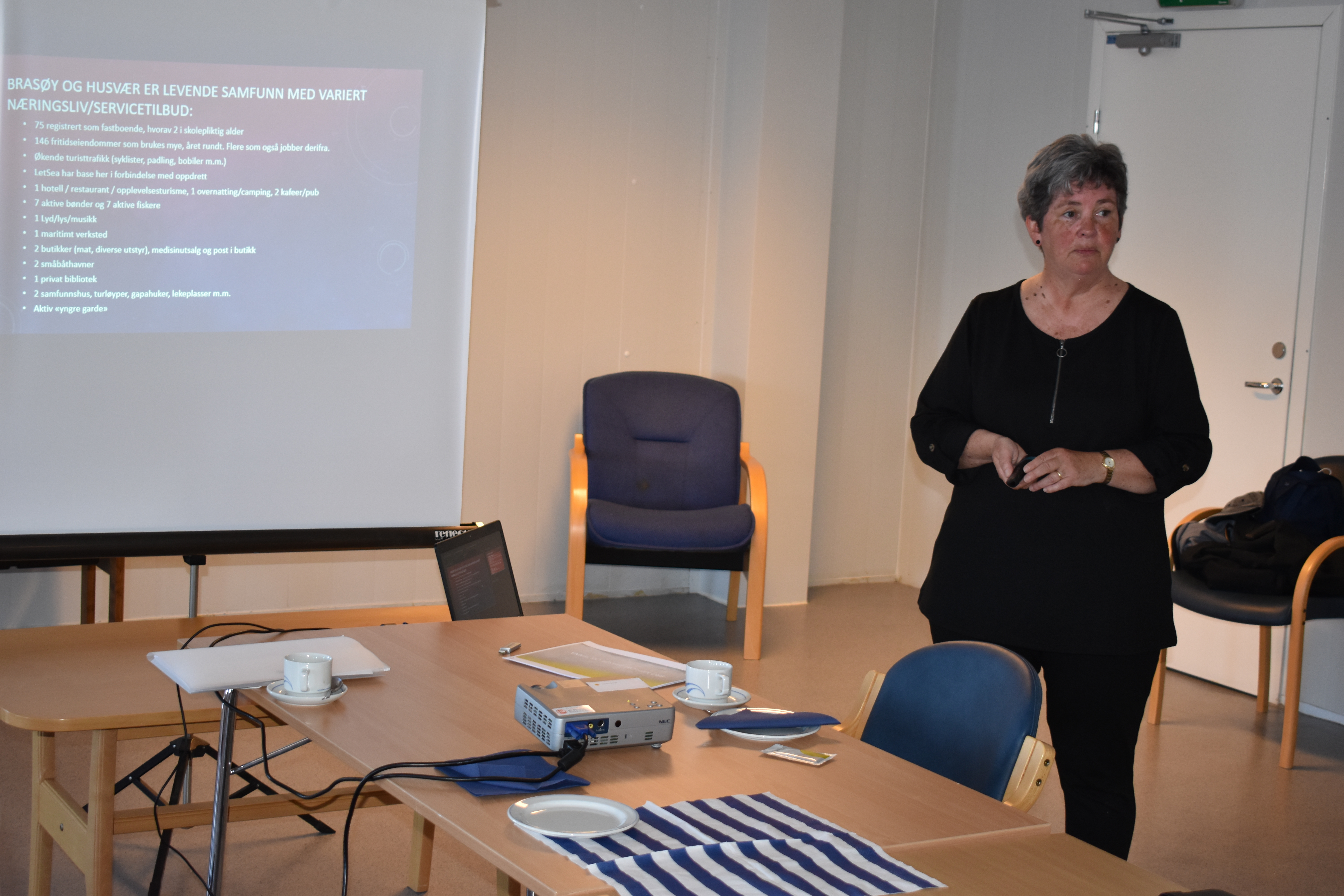 Grendeutvalgsleder i Husvær, Hilde Kristin Bonde, holdt en flott orientering om bruprosjektet mellom Brasøy og Tennvalen.