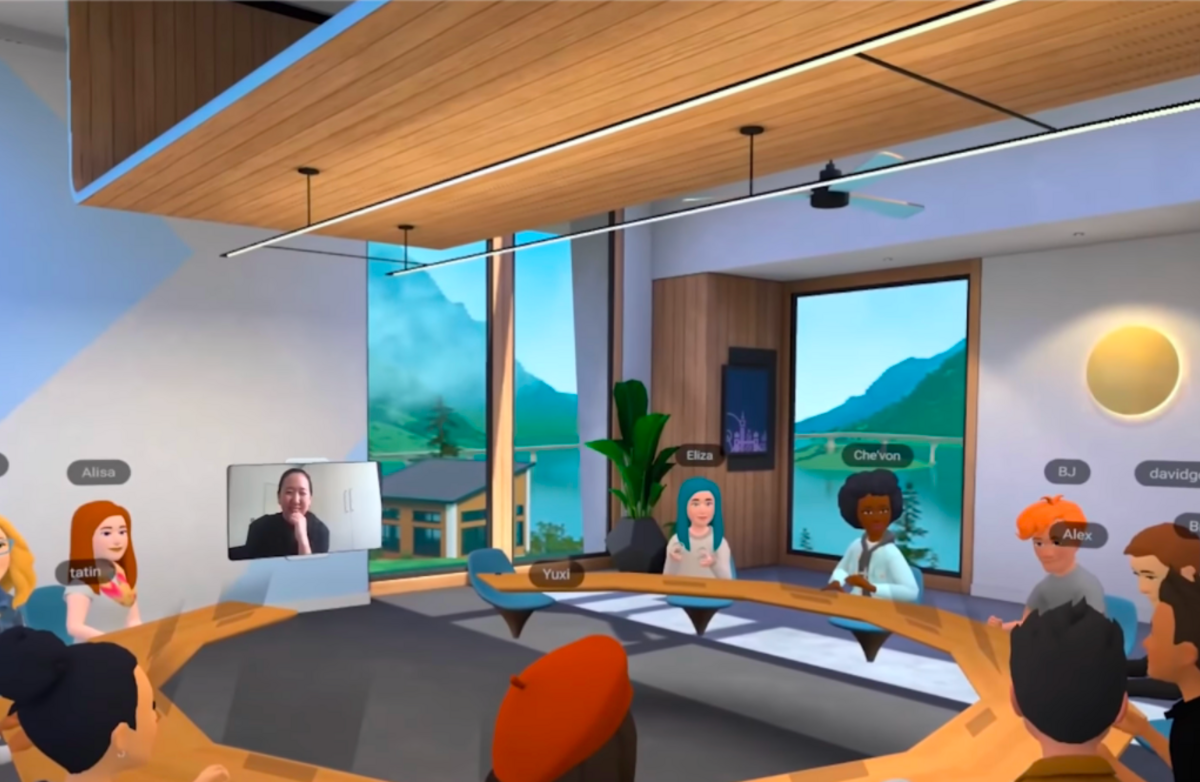 Er du klar for å møte dine kolleger i Virtual Reality? Også fredagspils og minigolf kan foregå på samme virtuelle måte. Illustrasjon: Skjermdump fra YouTube/Facebook’s Horizon Workrooms for Oculus Quest 2