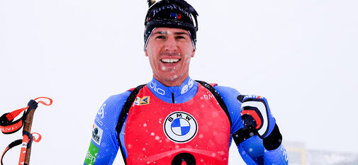 09.01.2022, Oberhof, Germany (GER):Quentin Fillon Maillet (FRA) -  IBU World Cup Biathlon, pursuit men, Oberhof (GER). www.biathlonworld.com Â© Manzoni/IBU. Handout picture by the International Biathlon Union. For editorial use only. Resale or distribu