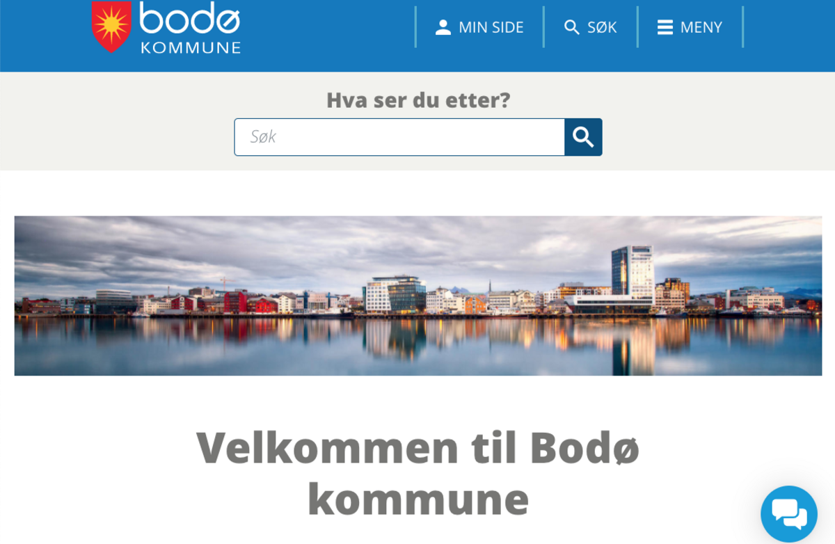 Bodø er en av de syv kommunene som skal delta i prosjektet. Kommunen er også vertskap for årets servicekonferanse, 02.-04.11. Foto: Klipp fra kommunens nettsted