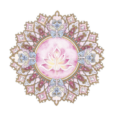 Mandala MindfulYoga i rosa, gull og lyseblått