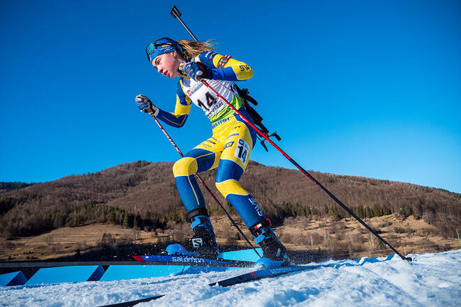 15.01.2022, Brezno-Osrblie, Slovakia (SVK):Sara Andersson (SWE) - IBU Cup Biathlon, pusruit women, Brezno-Osrblie (SVK). www.biathlonworld.com Â© Stancik/IBU. Handout picture by the International Biathlon Union. For editorial use only. Resale or distri