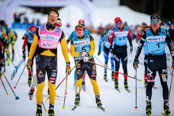 19.03.2022, Lillehammer, Norway (NOR):Johannes Ekloef (SWE), Emil Persson (SWE), (l-r)  - Visma Ski Classics Birkebeinerrennet, Lillehammer (NOR). www.nordicfocus.com. Â© Modica/NordicFocus. Every downloaded picture is fee-liable.