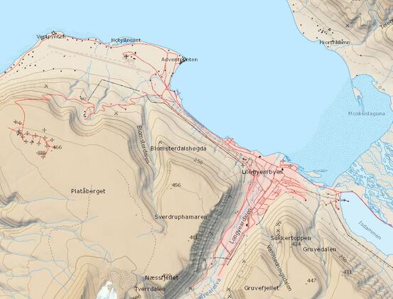 Kart over Longyearbyen
