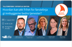 Det blir innlegg ved innlegg Marte Winsvold: forsker II ved Institutt for samfunnsforskning, Hans Christian Holte: arbeids- og velferdsdirektør og Gina Lund: statsforvalter i Agder. Bilde: Klipp fra dfo.no