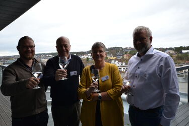 Juryen som kåret Østlandets beste drikkevann 2022 var fra venstre: Jan Wojcik Bartlomiej, Johan P. Nielsen (juryleder), Mildrid Solem og Jakob Gjerve. Foto: Kjell M. Jacobsen