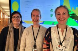 KLARE FOR KOBO: (Fra v.) Kjersti Kjos Sletterød, Ingrid Gonsholt og Linda Letmolie Solem fra Horten kommune tror det digitale systemet vil lette boligarbeidet. Foto: Husbanken