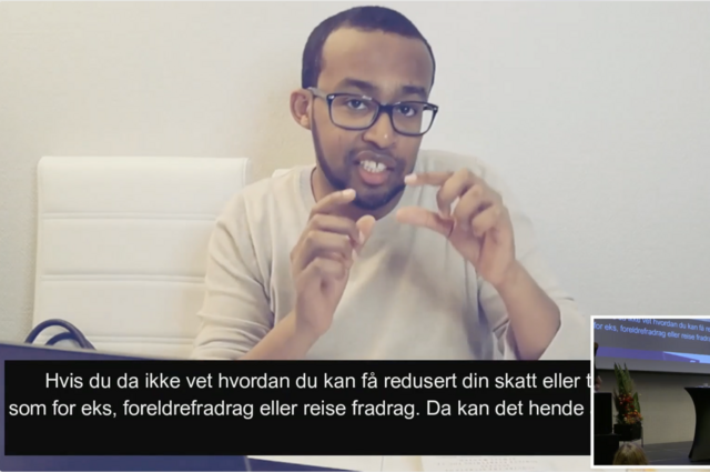 Klipp fra presentasjonen med Didgna der deler av videoen om skattemeldingen blir vist.