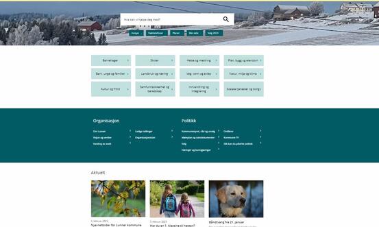 Bilde av forsiden på nettsiden til Lunner kommune