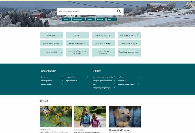 Bilde av forsiden på nettsiden til Lunner kommune