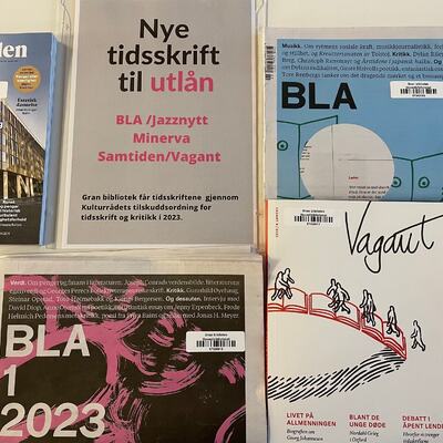 Biblioteket mottar tidsskrift via Kulturrådets ordníng for gratis tidsskrift.