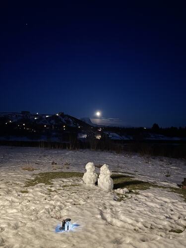 Snømenn i måneskinn. (Foto: Trine Aasheim)