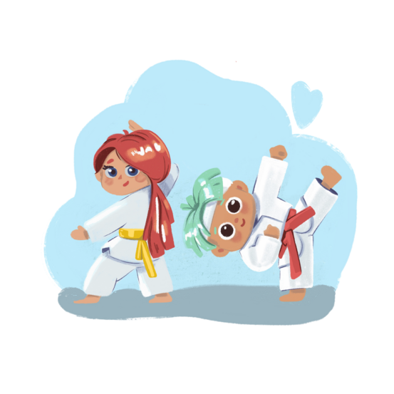 Illustrasjon av barn som trenar karate