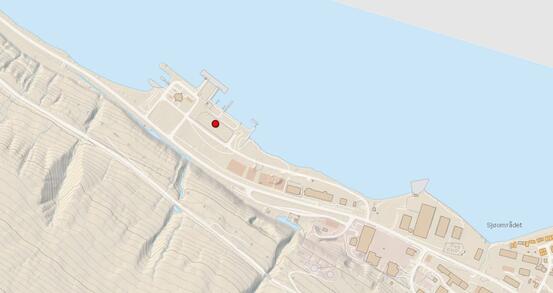 Den røde prikken viser omtrent hvor hallen skal plasseres. Kart: Topo Svalbard