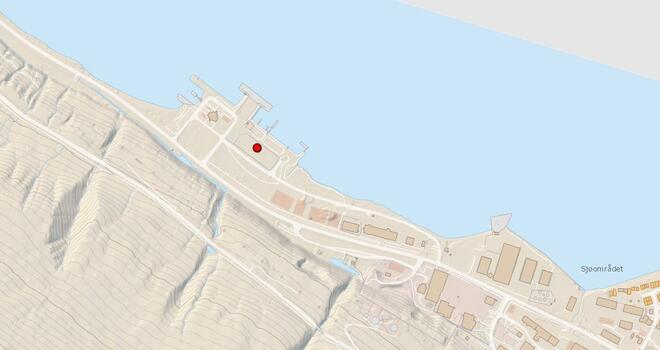 Den røde prikken viser omtrent hvor hallen skal plasseres. Kart: Topo Svalbard