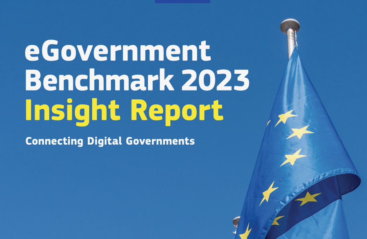 Illustrasjon: Klipp fra forsiden av rapporten eGovernment Benchmark 2023 Insight Report